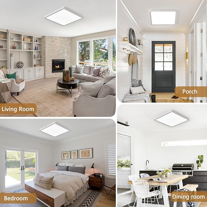 12 Inch Square LED Flush Mount Ceiling Light, 30W, 3000LM Square Light Fixture 3000K/4000K/6000K CCT Selectable, LED Flat Panel Ceiling Light Fixture for Bedroom,Kitchen,Living Room (2PK-White)