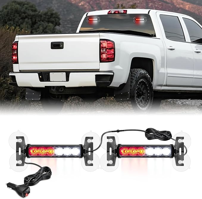 Nilight 12LED Emergency Strobe Traffic Advisor Light Bar 2 in 1 Red White Dash Warning Safety Flashing Lights Front/Rear Windshield Construction Lights for Trucks Cars Plow Police Firefighter Vehicles