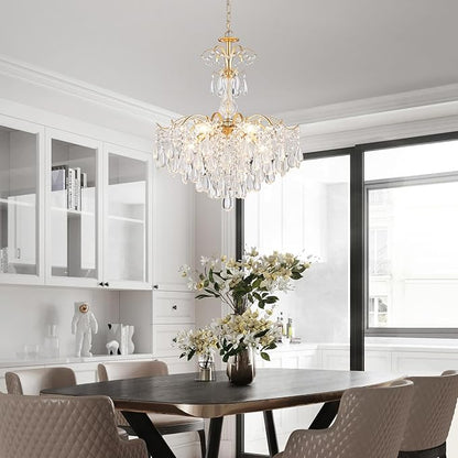 WUZUPS 6-Light Crystal Chandelier Pendant Ceiling Light Modern Lighting Fixture for Bedroom Hallway Bar Kitchen Bathroom, H 25.6" W21.7, E12 Base, Gold
