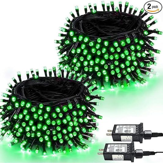 2-Pack 66FT 200 LED St. Patrick's Day Lights, 13 Modes Extendable Christmas Tree Lights with Timer & Memory, Waterproof Twinkle Fairy Lights Green Wire Outdoor String Lights Indoor for Xmas (Green)