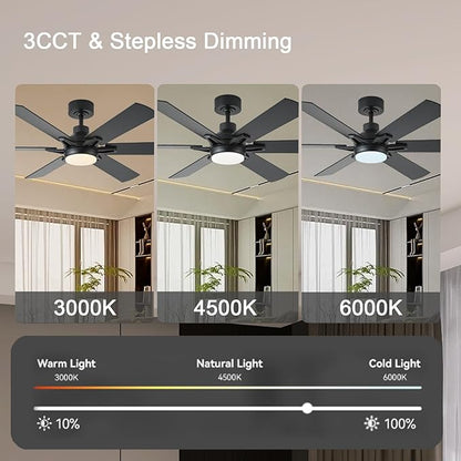 52in Ceiling Fans with Lights RGB Ceiling Fan with Light and Remote/APP Control,Low Profile Ceiling Fans with Lights for Bedroom,Living Room,Kids Room,3CCT Dimmable Modern Ceiling Fan, 6 Speeds,black