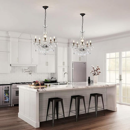 WUZUPS Crystal 5-Light Candle Chandelier Pendant Flushmount Ceiling Light Modern Lighting Fixture for Bedroom Hallway Bar Kitchen Bathroom, H 25" x W 20", Black, E12 Base