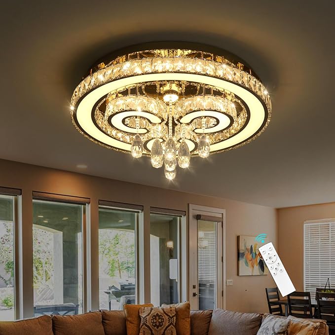 HAIXIANG Modern Chandeliers Bedroom LED Light Crystal Flush Mount Ceiling Lights for Dining Room Gold Chandelier Sparkling Interior Luxury Lighting Fixtures Living Room Dimmable Light 2700K 6000K