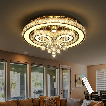HAIXIANG Modern Chandeliers Bedroom LED Light Crystal Flush Mount Ceiling Lights for Dining Room Gold Chandelier Sparkling Interior Luxury Lighting Fixtures Living Room Dimmable Light 2700K 6000K