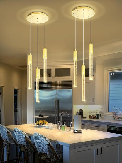 Flashing God Mini Gold Crystal Chandelier Integrated LED Pendant Light for Kitchen Island 3 Light Chandeliers Pendant Lighting with Remote Control