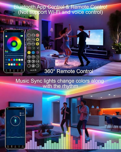 80ft/24m COB LED Strip Lights Outdoor, Smart RGB IC IP67 Waterproof Dimmable Color Changing Tape Light with App Remote Control & Music Sync, for Eave, Patio, Pool & Party Darden Decorations(2 Rolls)