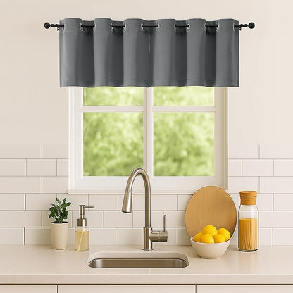 Simplebrand Light Grey Kitchen Valances for Windows 18 Inches Long 2 Pack, Room Darkening Window Valances for Living Room, Grommet Short Straight Drape Kitchen Curtains for Bedroom Kids Room, 40Wx18L