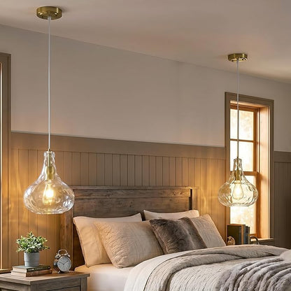 Modern Glass Pendant Light 9.44 in Clear Hammered Glass Shade Gold Farmhouse Island Pendant Lights for Kitchen Pendant Lighting Over Sink Bedroom Dining Room (1 Pack)
