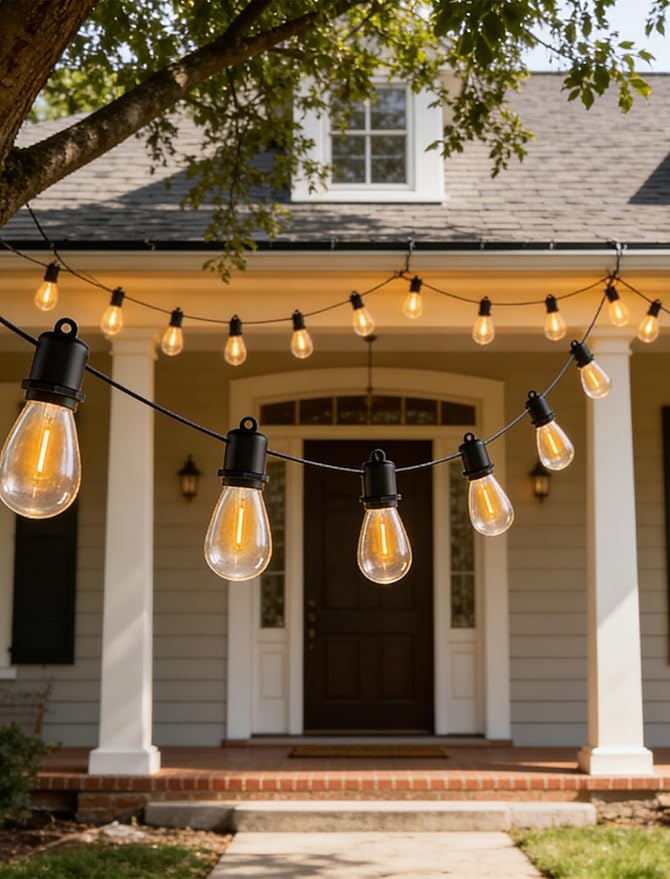 50FT LED Outdoor String Lights - 25+2 Shatterproof Edison Bulbs | Heavy-Duty Weatherproof | Vintage Bistro Lights for Backyard, Gazebo, Pergola & Outside Patio Decor (Plug in, 2700K Warm)