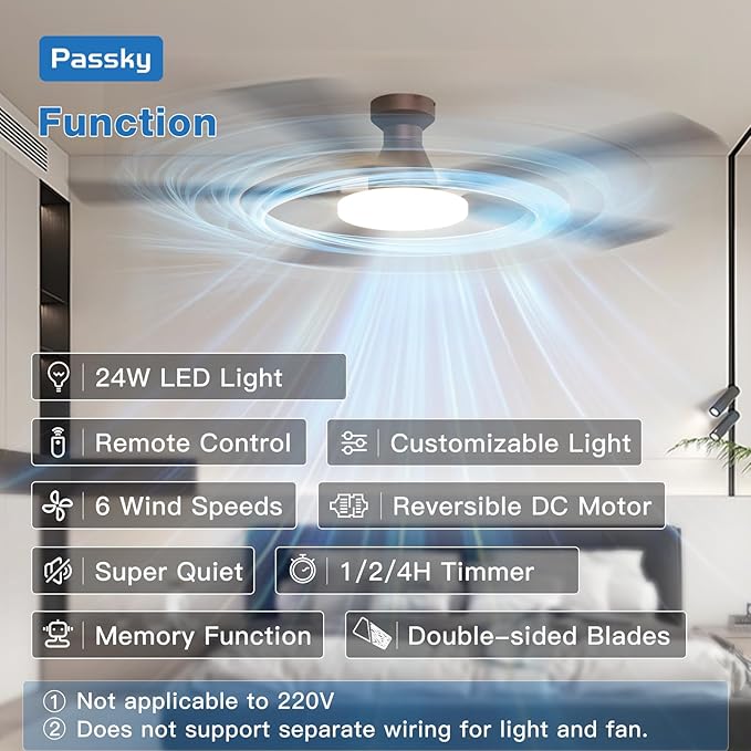 Passky Ceiling Fans with Lights, 60 inch Flush Mount Ceiling fan with Remote Control, Low Profile Ceiling Fan for Bedroom, Farmhouse, Reversible, 3CCT, Dimmable, Noiseless DC Motor, Brown