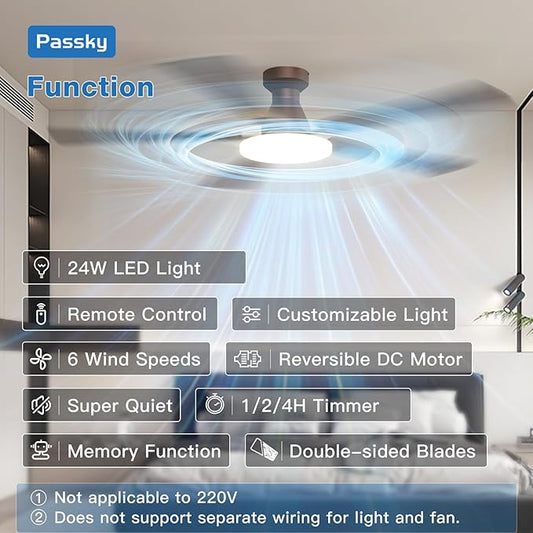 Passky Ceiling Fans with Lights, 60 inch Flush Mount Ceiling fan with Remote Control, Low Profile Ceiling Fan for Bedroom, Farmhouse, Reversible, 3CCT, Dimmable, Noiseless DC Motor, Brown