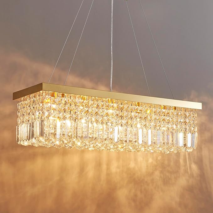 Saint Mossi 5-Lights K9 Crystal Chandelier for Dining Room, Rectangular Pendant Light Fixture for Kitchen Island, Raindrop Chandelier, H9 x W10 x L31, Chain Adjustable