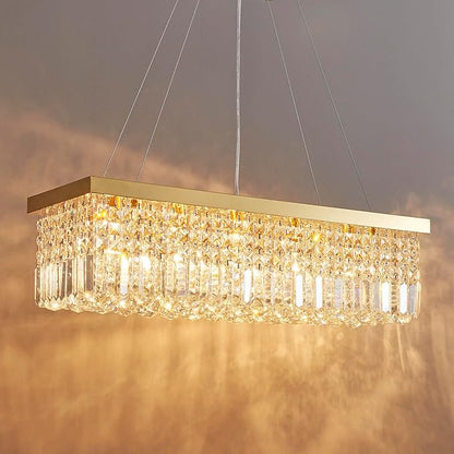 Saint Mossi 5-Lights K9 Crystal Chandelier for Dining Room, Rectangular Pendant Light Fixture for Kitchen Island, Raindrop Chandelier, H9 x W10 x L31, Chain Adjustable