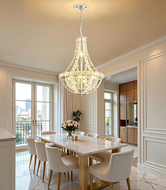 Glam Crystal Chandelier Empire Chandeliers with K9 Crystal Luxury Light Fixture for Dining Room Living Room Bedroom Entryway Silver Lighting