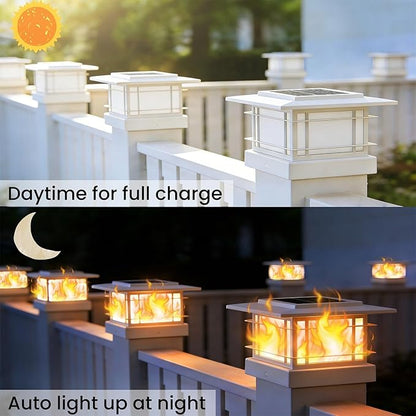 Dynaming 4x4 Solar Post Cap Lights Outdoor with Flickering Flame Light, White Shell Fence Post Solar Lights Fit Vinyl/Wooden Posts, Brightness LED Lighting Decor for Garden Deck Patio, 12 Pack