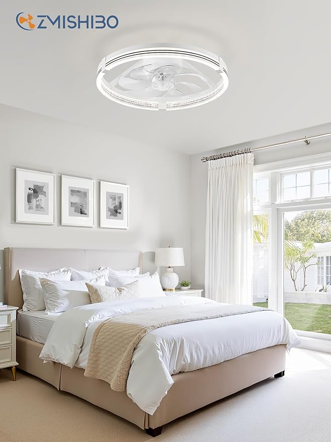 ZMISHIBO Low Profile Ceiling Fans with Lights, Flush Mount Modern Ceiling Fan and Remote Control, 20" LED Ceiling Fans, Stepless Dimmable 3 Colors and 6 Speeds