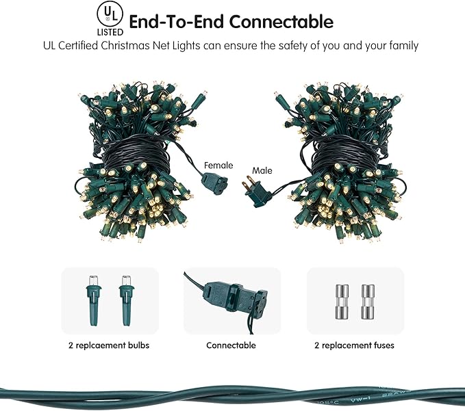 Dirnun Led Christmas Net Lights Outdoor Christmas Lights WarmWhite 160LED 5ftx7ft, Waterproof Outdoor Indoor Fairy Mesh Net Light for Xmas Party, Yard, Patio, Trees, Shrubs, Bushes Decorations