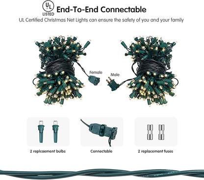 Dirnun Led Christmas Net Lights Outdoor Christmas Lights WarmWhite 160LED 5ftx7ft, Waterproof Outdoor Indoor Fairy Mesh Net Light for Xmas Party, Yard, Patio, Trees, Shrubs, Bushes Decorations