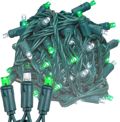 Novelty Lights 25ft 50 LED Green/Pure White Christmas Lights Outdoor/Indoor, 6" Spacing, Green Wire String Lights for Festive Xmas Lighting, IP55, UL Listed, Dimmable, Connectable