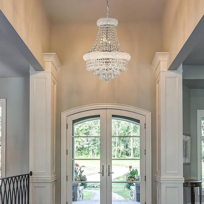 Crystal Chandeliers for Dining Room Light Fixtures Over Table, Empire Style K9 Crystal Chandelier for Living Room, 6 Lights Chrome Luxury Lighting Fixtures for Bedroom Kitchen Island Entryway D15 Inch