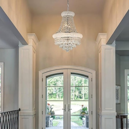 Crystal Chandeliers for Dining Room Light Fixtures Over Table, Empire Style K9 Crystal Chandelier for Living Room, 6 Lights Chrome Luxury Lighting Fixtures for Bedroom Kitchen Island Entryway D15 Inch