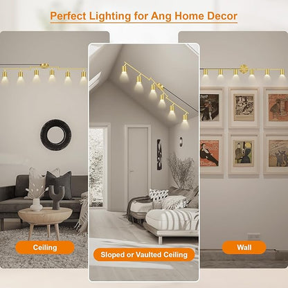 Plug in Track Lighting, LED Track Lighting Fixtures Ceiling, Gold 6-Light Kitchen Light Kit, Plug in Wall Light with 14.8ft Power Cord, Rotatable Ceiling Spotlight for Bedroom(GU10 Socket, NO Bulb)