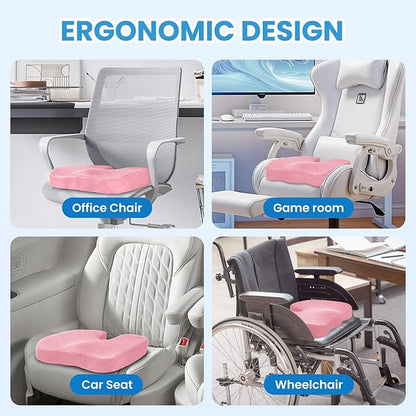 TushGuard Office/Car Seat Cushion, Non-Slip Sciatica & Back Coccyx Tailbone Pain Relief Chair Pad, Memory Foam Butt Pillow for Computer Desk, Wheelchair, Driving (Pink)