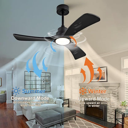 Black Ceiling Fan with Light,42 inch Solid Wood Ceiling Fan,Remote Control,Wall Switch,Dimmable,Reversible Quiet DC Motor,Power Off Memory Modern Ceiling Fans for Bedroom Patio Indoor/Outdoor