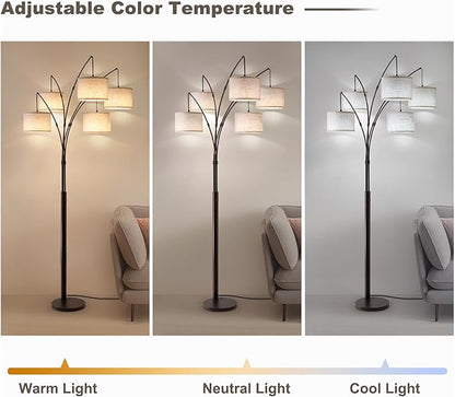Dimmable Floor Lamp - Arc Floor Lamps for Living Room, 4000LM Super Bright Modern Tall Standing Lamp with Black Shades & Heavy Base, Mid Century Tree Floor Lamp for Bedroom Office