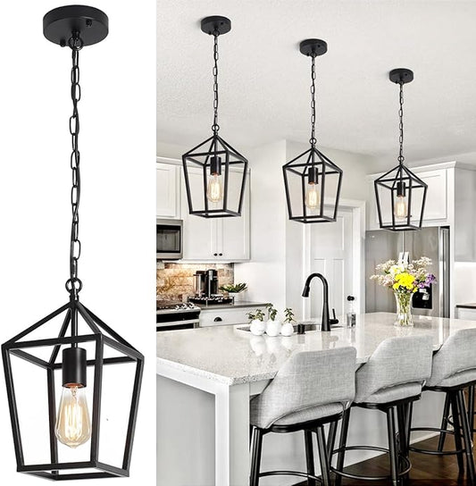 Black Pendant Lights Over Island Farmhouse Kitchen Hanging Light Fixtures Modern Glass Hallway Pendant Light Industrial Metal cage Adjustable Mini Chandeliers for Dining Room Bathroom Foyer