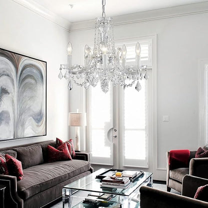 AGV LIGHTING CH001S Modern K9 Crystal Chandelier, Maria Theresa Style Light Fixture, 5-Lights, D20 x H18, Adjustable Chain 59", Chrome Finish Frame