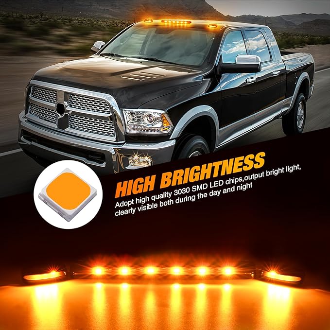 Nilight LED Cab Marker Lights 3 PCS Smoke Lens Amber Clearance Roof Running Light Compatible with 2007-2014 Silverado Sierra 1500 2500 3500 2500HD 3500HD