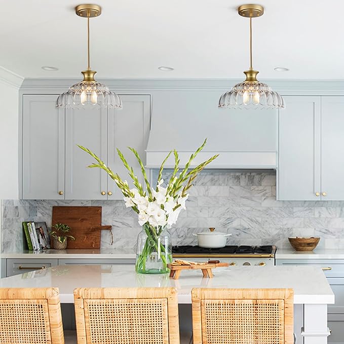 HYDELITE Vintage Glass Pendant Lights Kitchen Island Gold Pendant Light Fixture Modern Hanging Light Fixture for Dinning Room Bedroom Entryway