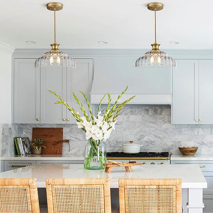 HYDELITE Vintage Glass Pendant Lights Kitchen Island Gold Pendant Light Fixture Modern Hanging Light Fixture for Dinning Room Bedroom Entryway