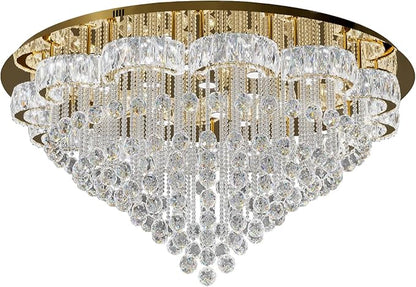 Flashing God 48inches Gold Crystal Chanderliers for Living Room Entryway Modern Crystal Folwer Ceiling Light for Foyer Interior LED Dimmable Lighting 2700k 4500k 6000k