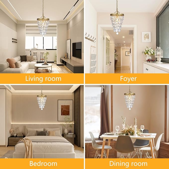 Vintage 5-Tier K9 Raindrop Crystal Chandelier,Gold Crystal Chandeliers with Metal Frame, Crystal Pendant Light for Bathroom,Foyer,Corridor,Closet,9-inch Wide,1-Light