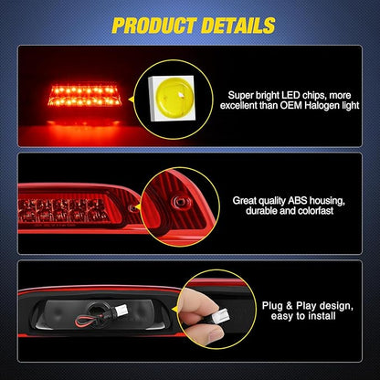 Nilight Third Brake Light Tail High Mount 3rd Stop Lights Red Lens Compatible with Jeep Liberty 2002 2003 2004 2005 2006 2007 Van SUV Rear Center Cab Lamp
