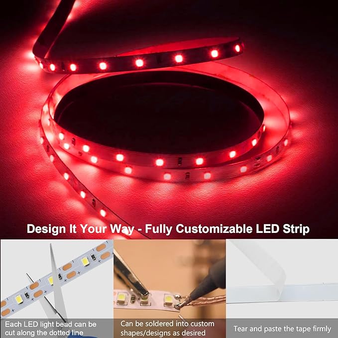 echosari Strip Lights USB, 9.8Ft 180 LED Strip Lights Cuttable 2835 SMD Super Bright with Self-Adhesive DIY for Cabinet Photo Frames Desks Monitor Shelves Decor (Red)