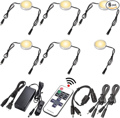 Kitchen Cabinet Undereath Light Kit, Backsplash Back Lighting, 110V Plugged in & Hardwired, RF Remote Control Dimmable, Linkable, Dual Split, Black Wires, Warm White 2700K,6 Lights