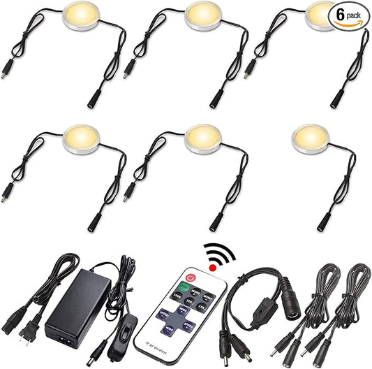 Kitchen Cabinet Undereath Light Kit, Backsplash Back Lighting, 110V Plugged in & Hardwired, RF Remote Control Dimmable, Linkable, Dual Split, Black Wires, Warm White 2700K,6 Lights