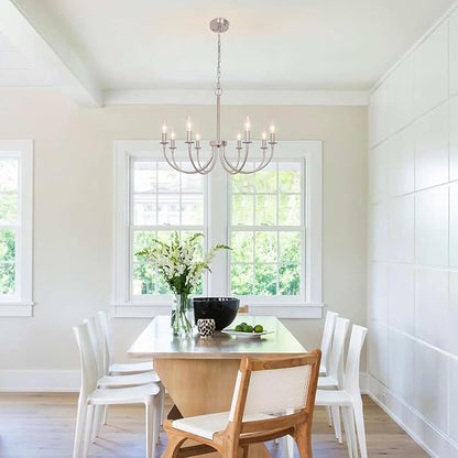 8-Light Farmhouse Chandelier, Brushed Nickel Dining Room Light Fixtures, Industrial Modern Candle Chandeliers for Living Room, Bedroom, Foyer, Kitchen, Entryway