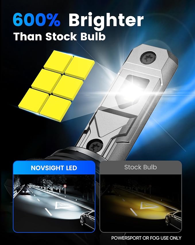 NOVSIGHT 9005 H11 Fog Bulbs - 600% Super Bright HB3 H9/H8 Fog Bulbs Combo with Cooling Fan, 3-Min Quick Installation, 6500K, Pack of 4
