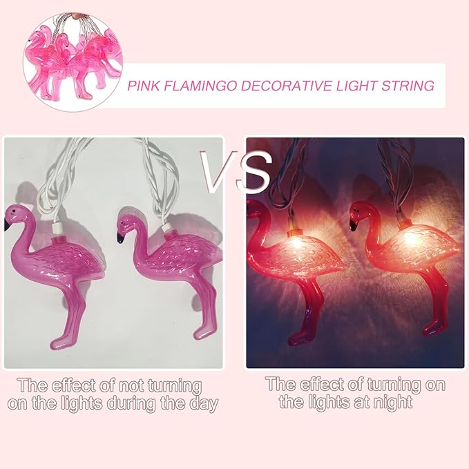 8.5Ft Pink Flamingo Outdoor String Lights, 9ft Summer Patio LED String Lights, Bedroom Birthday Wedding Holiday Summer Theme Outdoor Cute Party Lights, Tropical Party Decoration, Flamingo Decoration