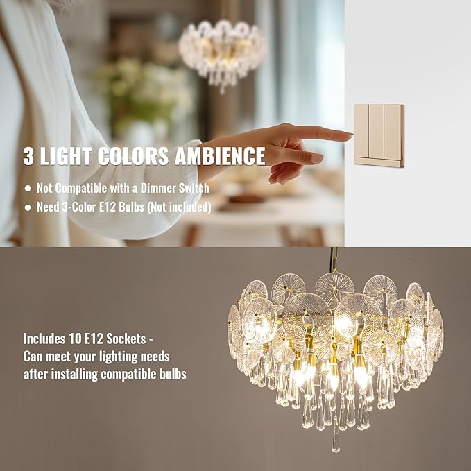 26-inch Crystal Chandelier,10-Light Modern Luxury Chandelier for Dining Room,Living Room,Entryway,Foyer,Bedroom,59" Adjustable Height Chain,25.6"x15.7"