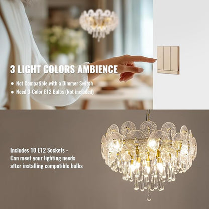 26-inch Crystal Chandelier,10-Light Modern Luxury Chandelier for Dining Room,Living Room,Entryway,Foyer,Bedroom,59" Adjustable Height Chain,25.6"x15.7"