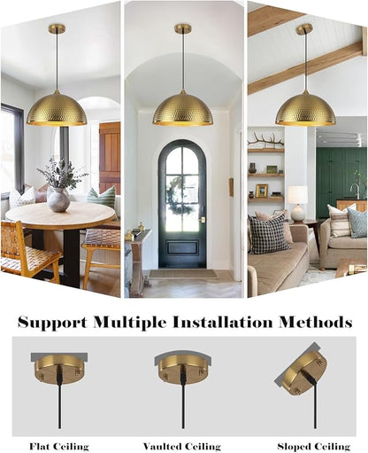 Gold Pendant Light 16 inch, Hammered Large Dome Pendant Light, Industrial Farmhouse Pendant Lights Kitchen Island, Oversize Gold Kitchen Pendant Lights for Kitchen, Dining Room 3 Packs