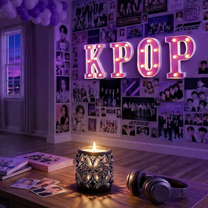 Purple KPOP Light Up Marquee Letters, Cordless Plastic LED Sign for K-Pop Room Decor, Wall Mountable Night Light for Teens Music Lovers Birthday Party Concert After-Party