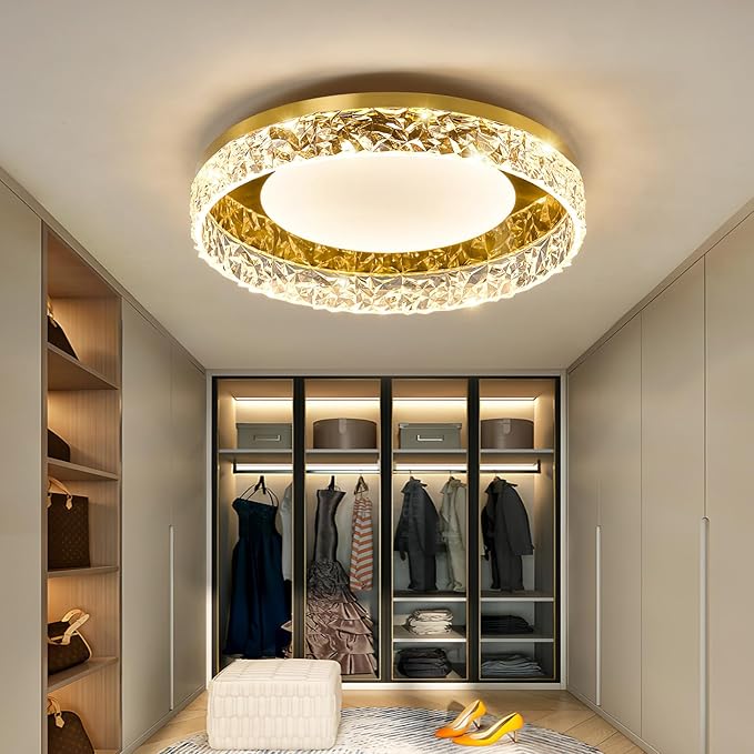 ZGLAOJT Gold Led Flush Mount Ceiling Light Modern 40w 3000k-6000k Light Fixture 15.7inch Bathroom Round Ceiling Lamp for Kitchen Bedroom Entryway Hallway Living Room.