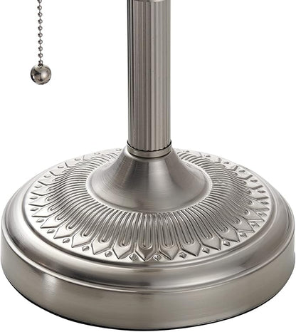White Matted Glass Bankers Desk Lamp with Pull Chain Switch Plug in Fixture,Sand Nickel Base