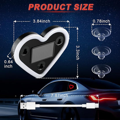 iFunyLED Car LED Interior Lights, Heart-Shaped Ambient Light for Windows, 5 Lighting Modes, Charging Through Type-c and Solar Energy, Car Decorations for Women Men, Pack of 1, (Red)